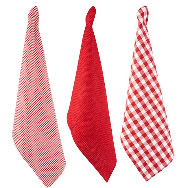 Torchon rouge blanc x3