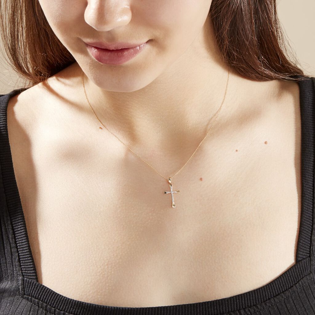 Collier Canice Croix Or Jaune Diamant
