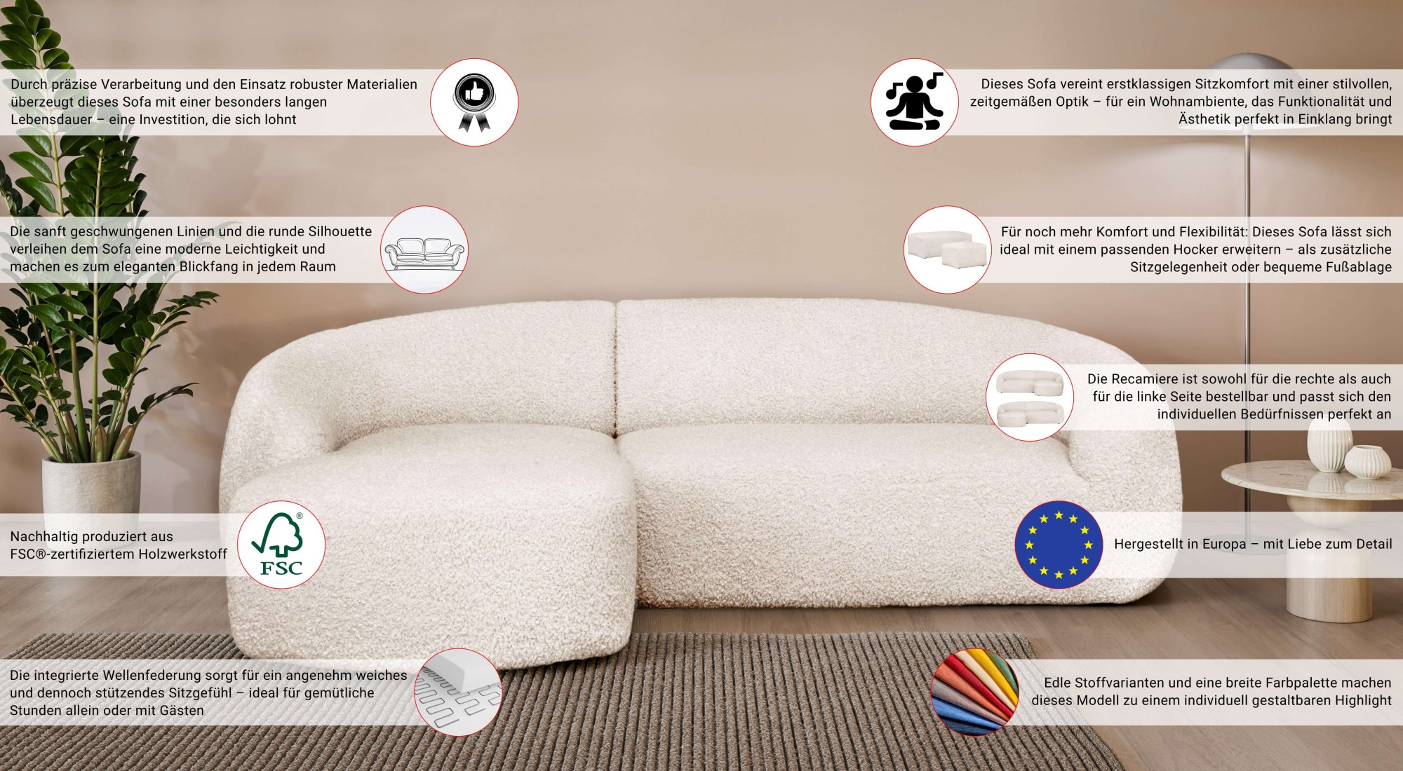 LeGer Home by Lena Gercke Ecksofa »YANI, L-Form, Designersofa, organische Form, Masse B/T/H: 255/170/81 cm« L-Form, Designersofa, organische Form, Masse B/T/H: 255/170/81 cm