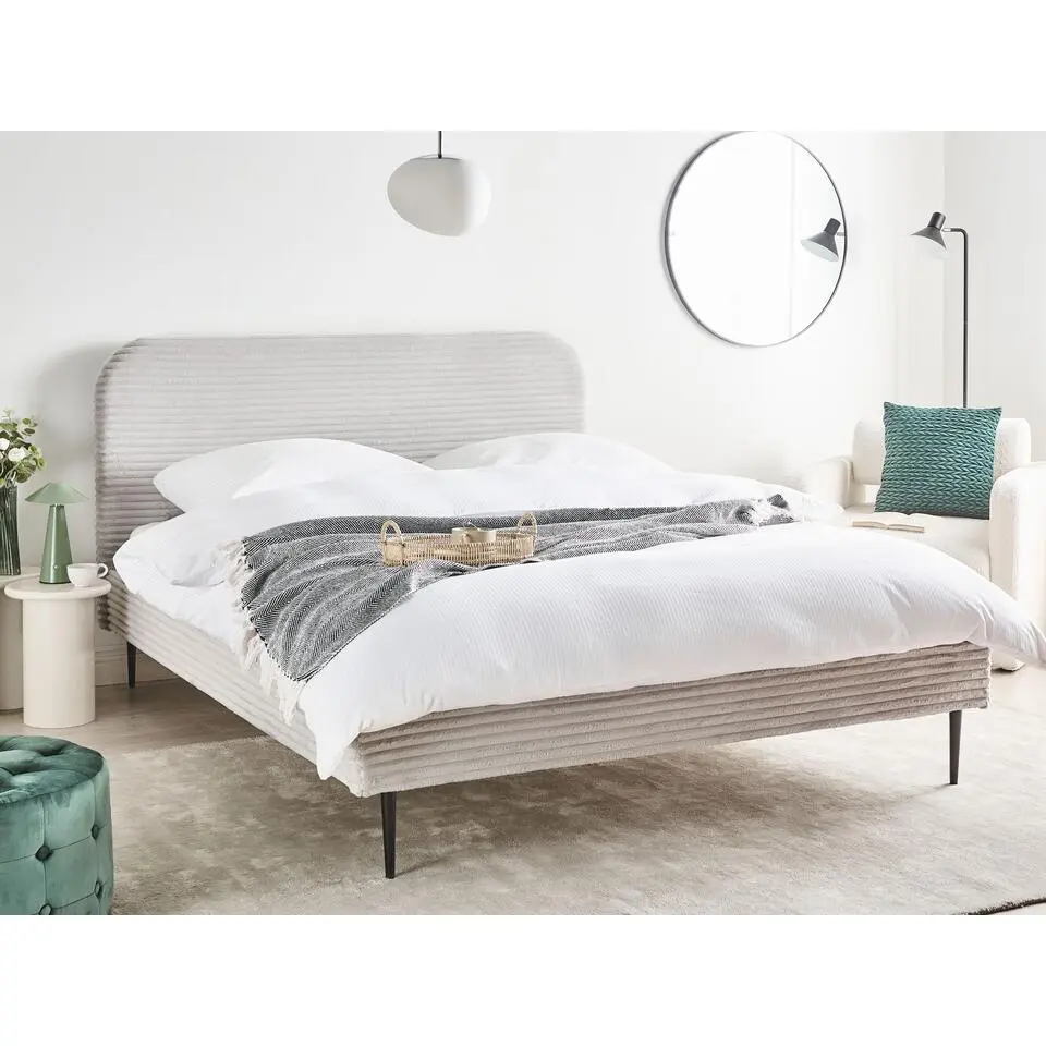 FLAYAT - Tweepersoonsbed - Lichtgrijs - 160 x 200 cm - Corduroy