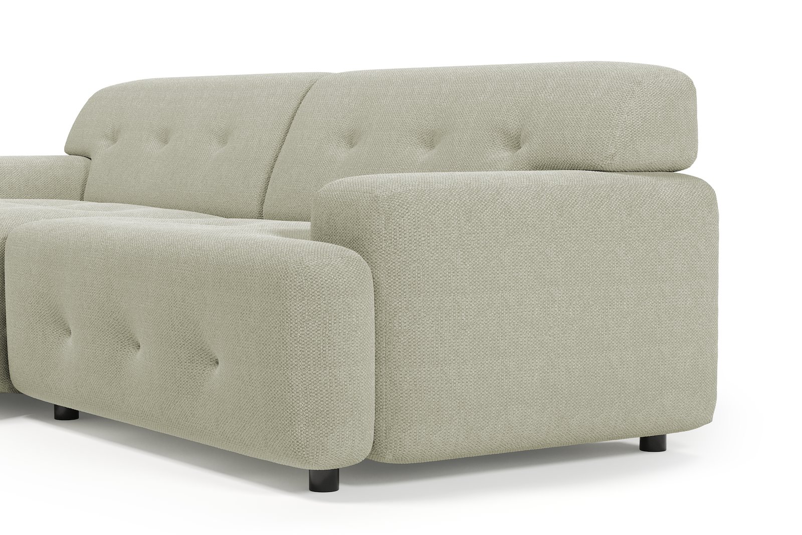 Bob sofa 1,5-seter med sjeselong venstre. Tekstil Mito 60 Tan med sorte ben.