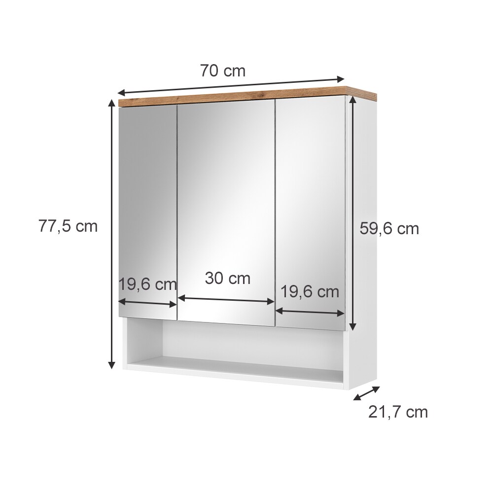 Vicco Spiegelschrank Badspiegel Wandspiegel Eden Weiß Artisan modern 70x78 cm Badezimmer Schrank Badschrank Badezimmermöbel Badmöbel 3 Türen Hochglanz