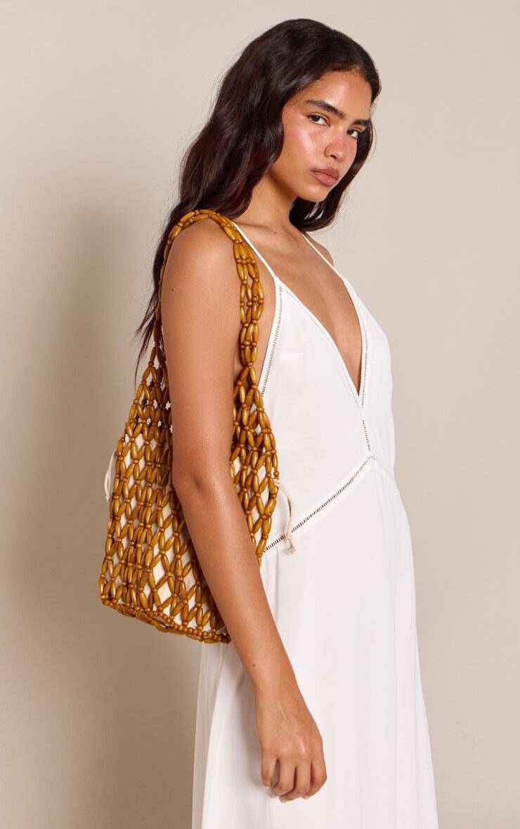 Naturel Sac Seau En Perles De Bois