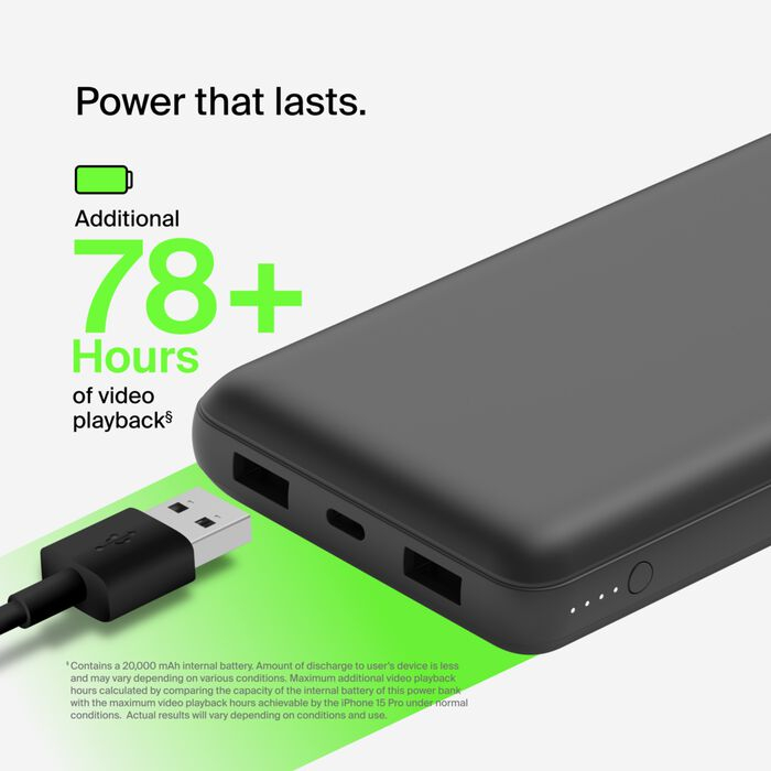 (20000mAh) Boost Charge Dual USB / USB C Powerbank Ladegerät inkl. Ladekabel (BPB012btBK) - Schwarz