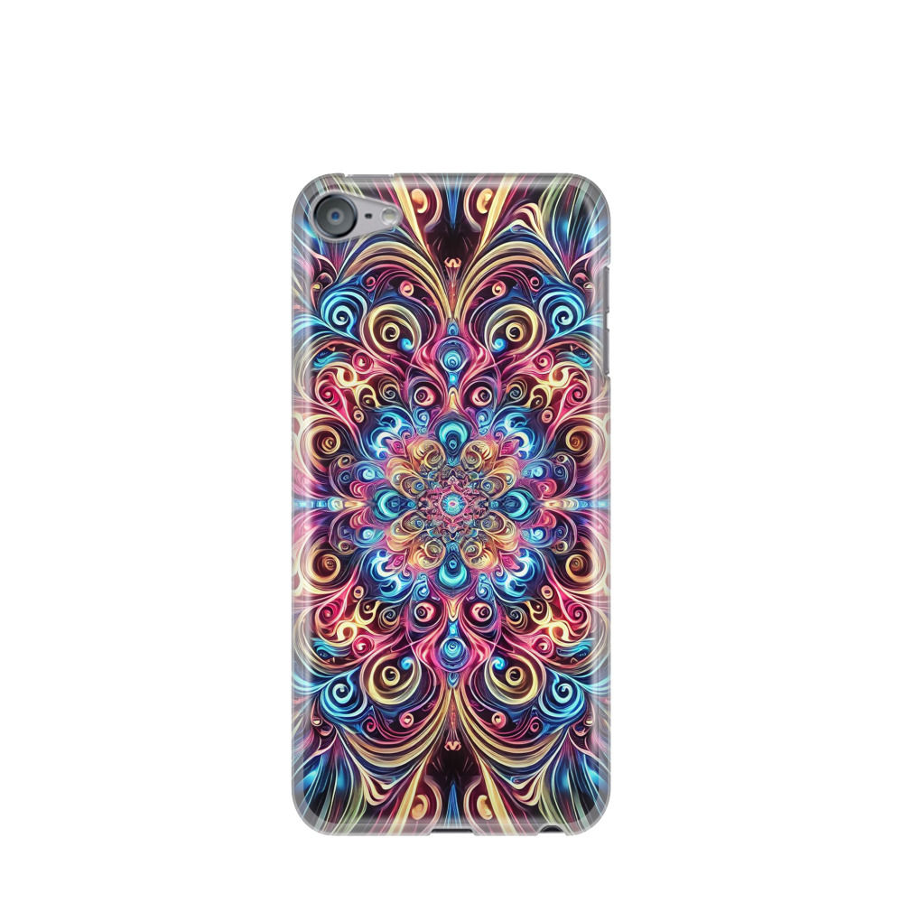 iPod Touch 7G Gummi Hülle Neon Mandala - Blau / Gelb / Rot