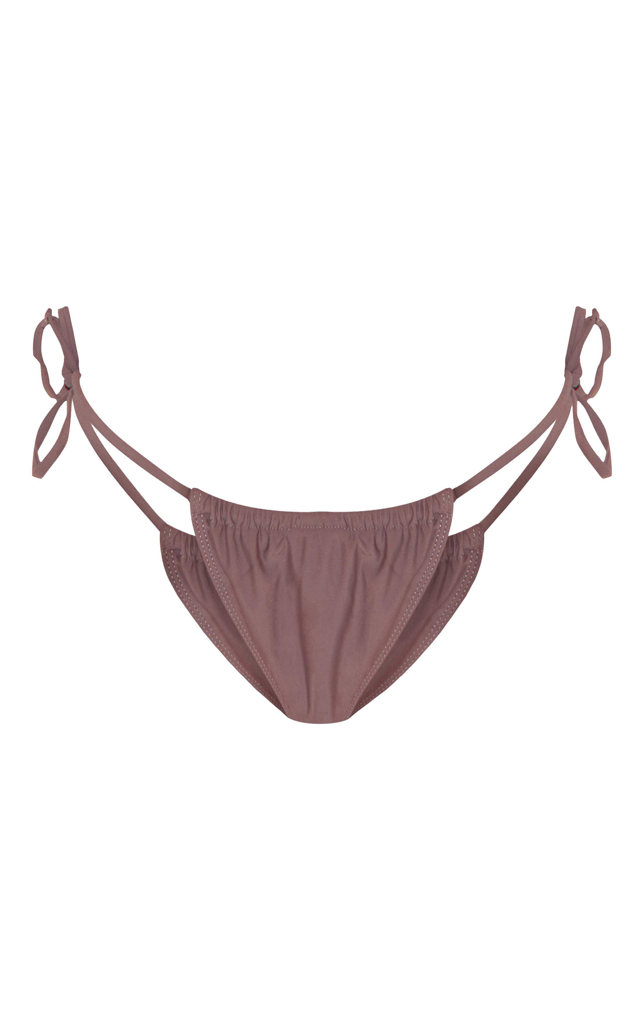 Marron Bas De Bikini À Liens Latéraux Avec Détails Froncés