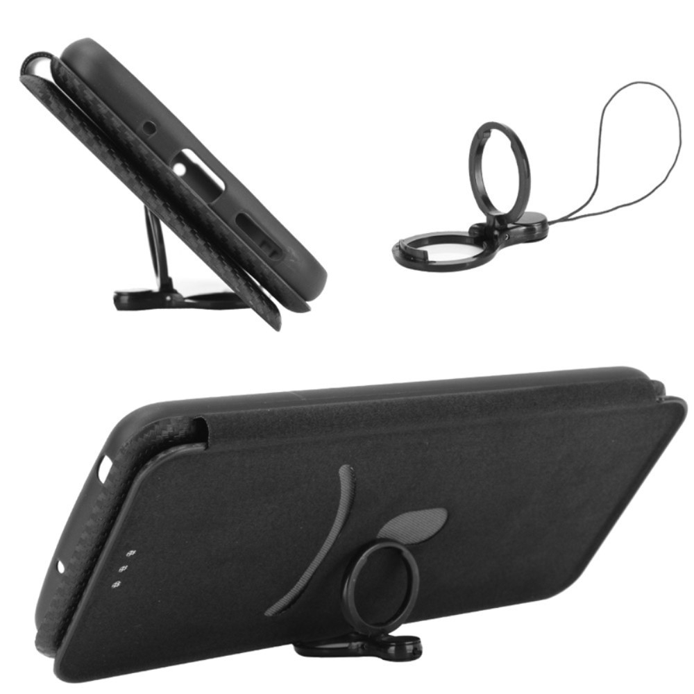 Samsung Galaxy A54 5G Leder Tasche Flip Cover Carbon Look - Schwarz