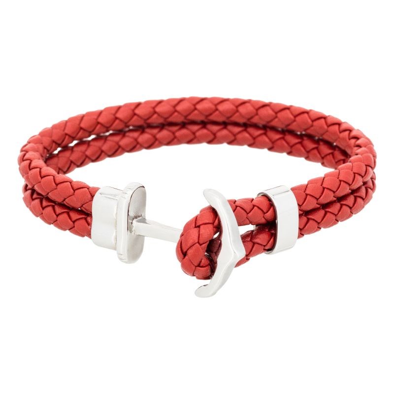 Bracelet Homme double tour cuir rouge 