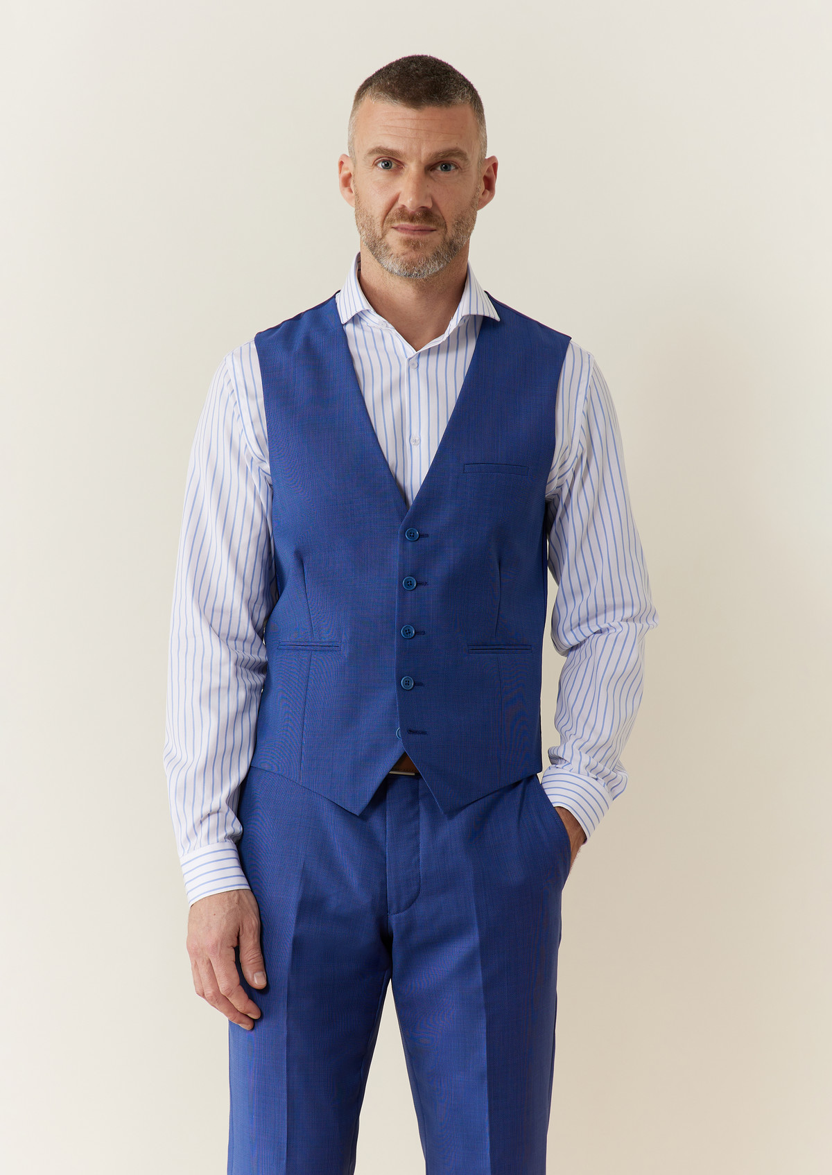 Gilet de costume en laine unie bleu azur