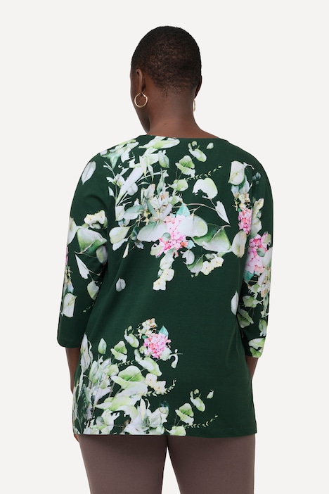Shirt, Pima Cotton, A-Linie, V-Ausschnitt, 3/4-Arm