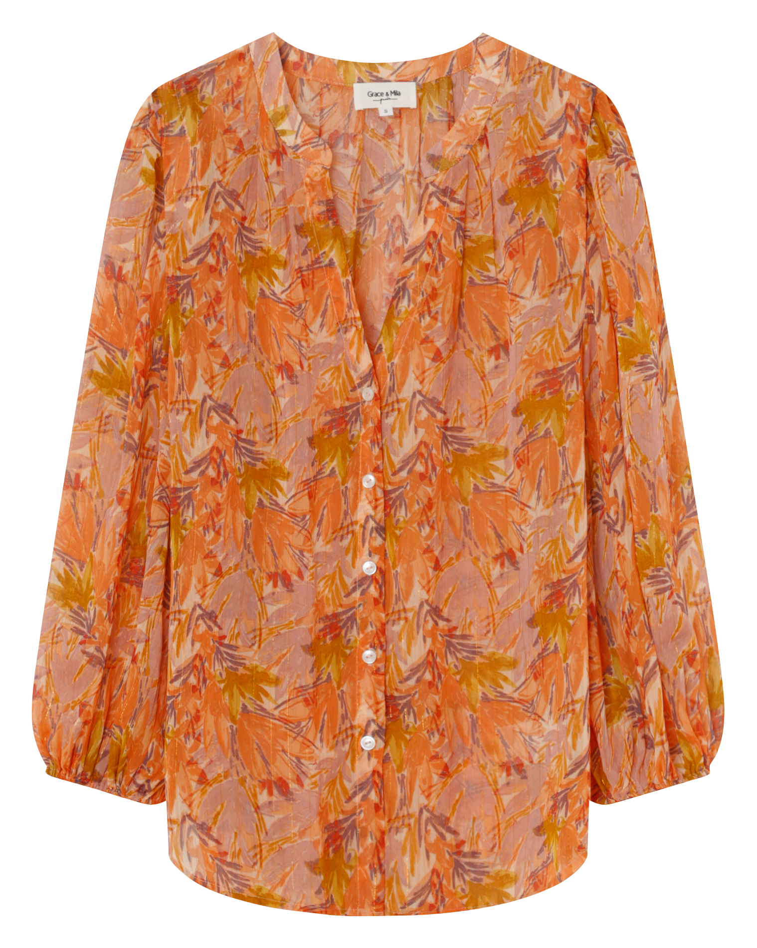 EMOTION - Chemise col tunisien imprimée | Rose