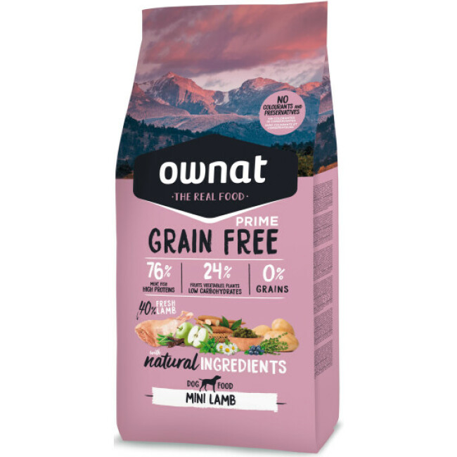 Croquettes Ownat Prime Grain Free Mini à l'agneau pour petit chien