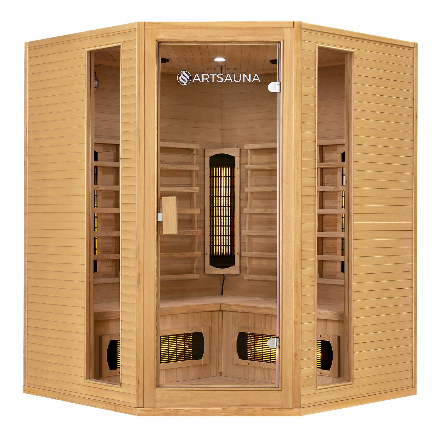 Artsauna Eck Infrarotkabine Nyborg E150V Vollspektrum mit Ambiente Beleuchtung – 4 Personen