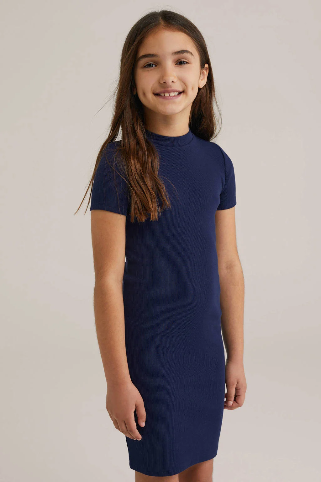 WE Fashion t-shirtjurk rib gebreid marine