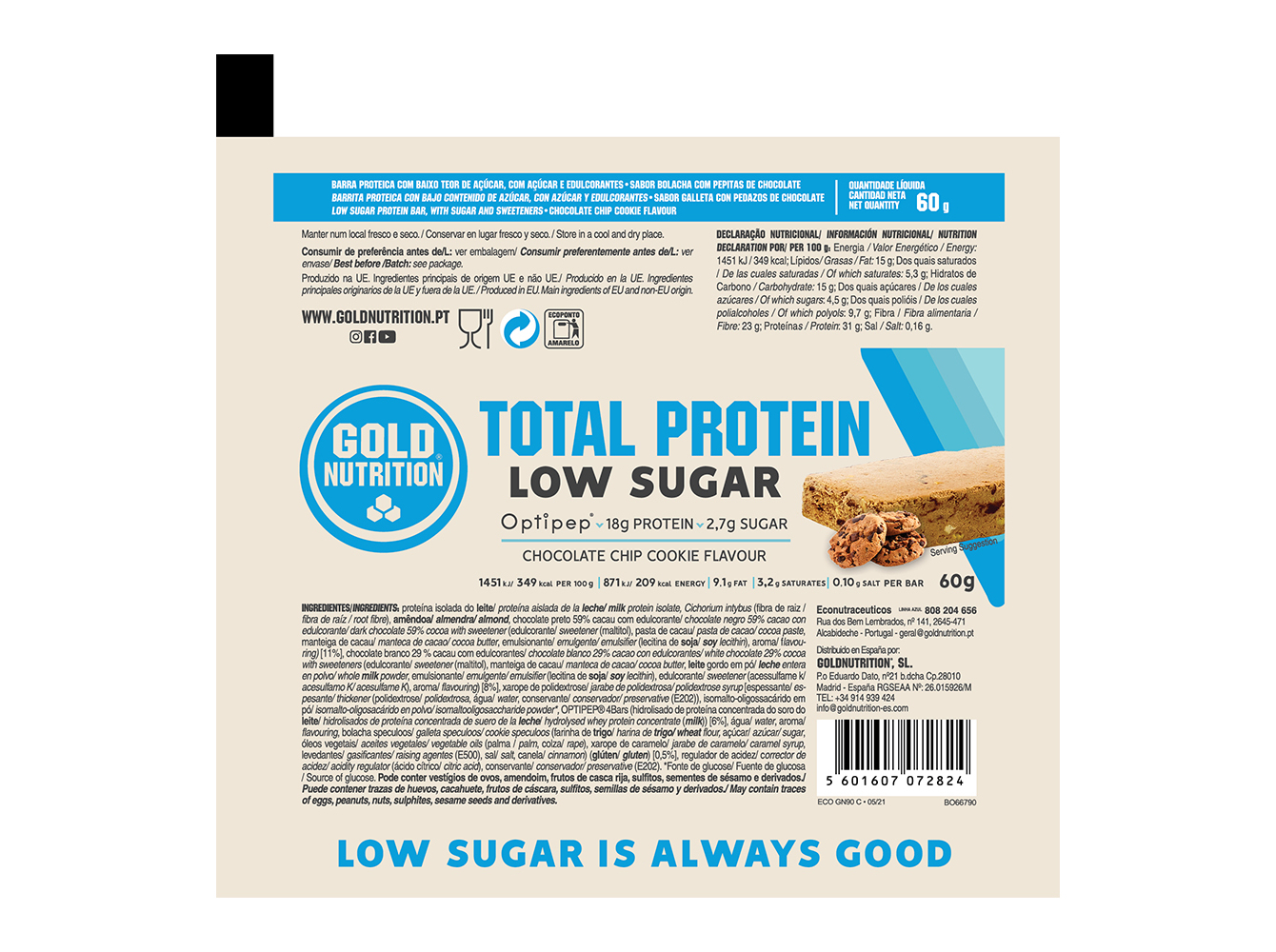 BARRA GOLDNUTRITION LOW SUGAR COOKIE AND CREAM 60G