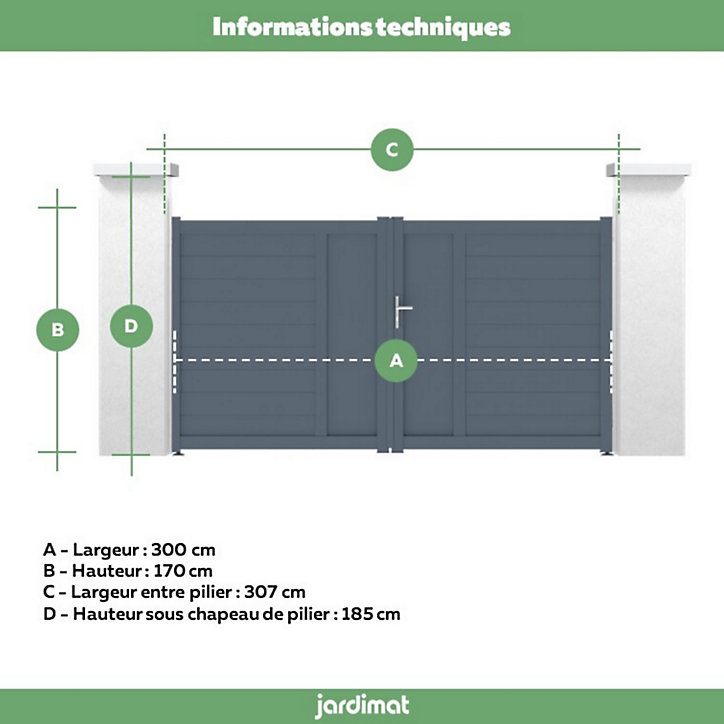Portail Jardimat battant aluminium Aquarelle gris anthracite - 300 x h.170 cm