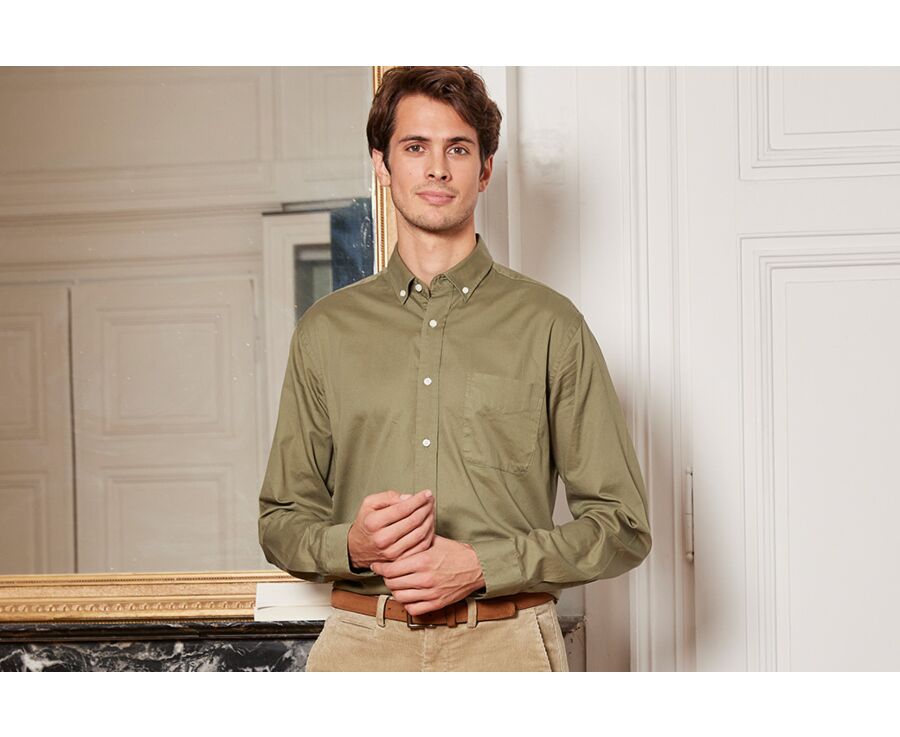 Chemise Vert Army 100% coton - Col américain - MEDWIN
