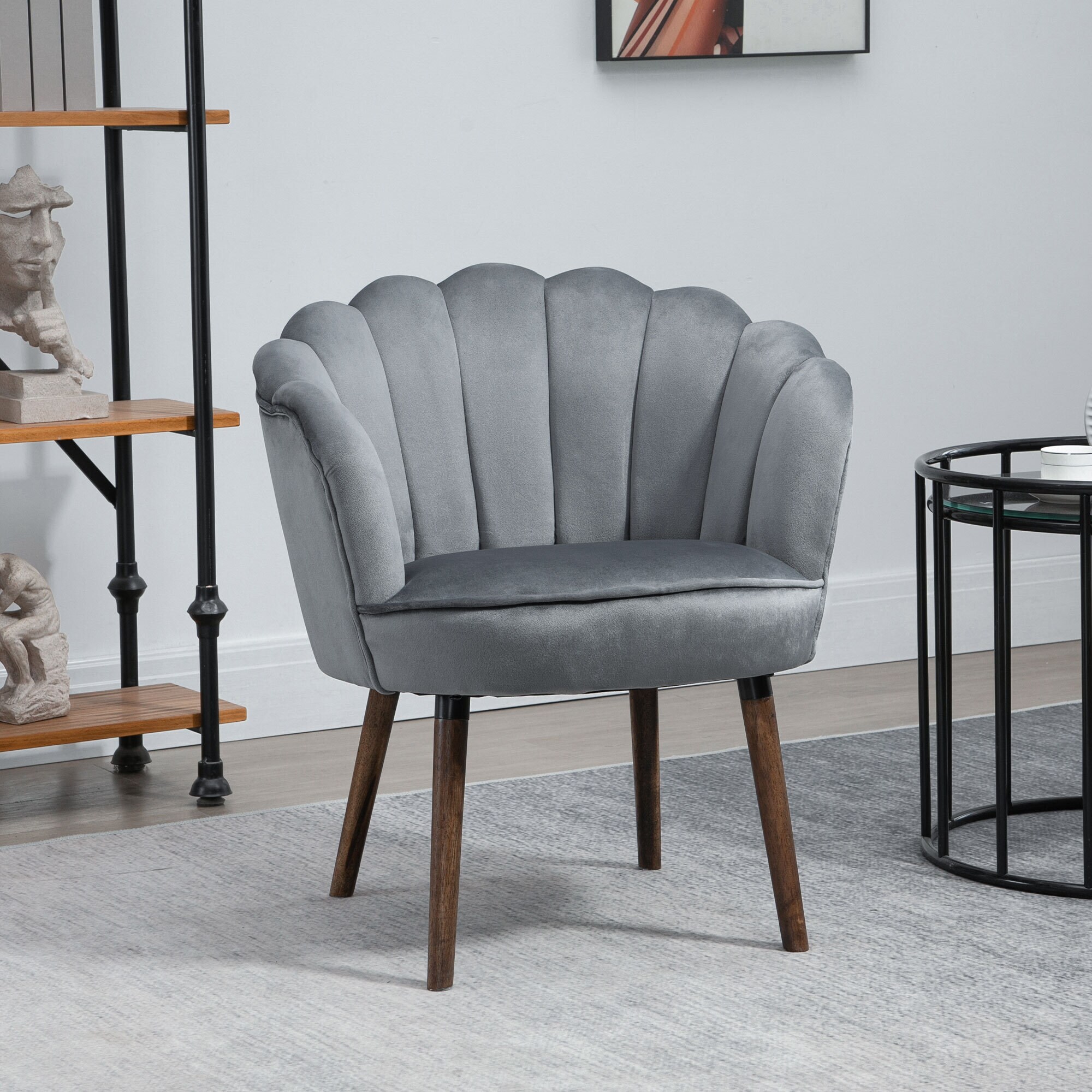 HOMCOM Stuhl Lotusblumen-Design, Elegante Ergänzung für Ihren Wohnbereich, Luxuriöser Samt-Polyester Bezug 66 x 72 x 79 cm (BxTxH)