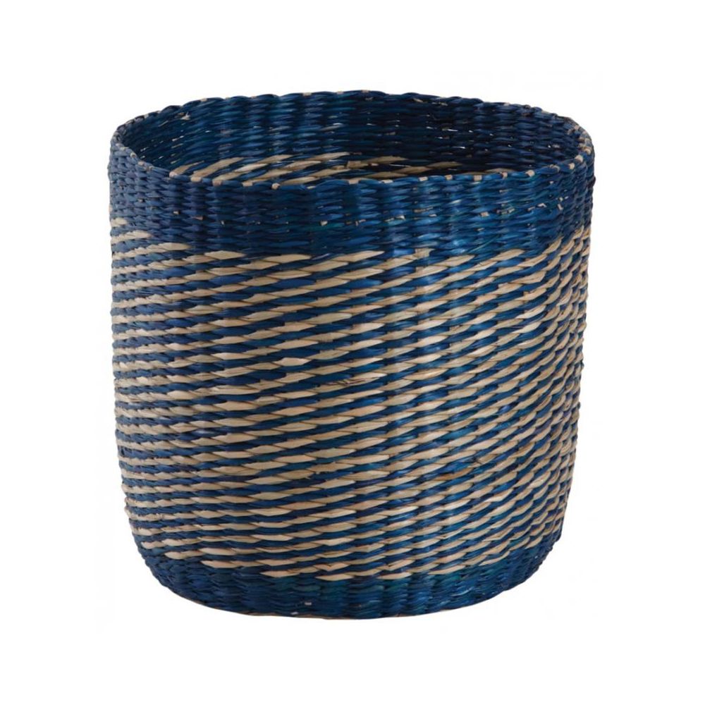 Cache-pots en jonc naturel et bleu (lot de 3)