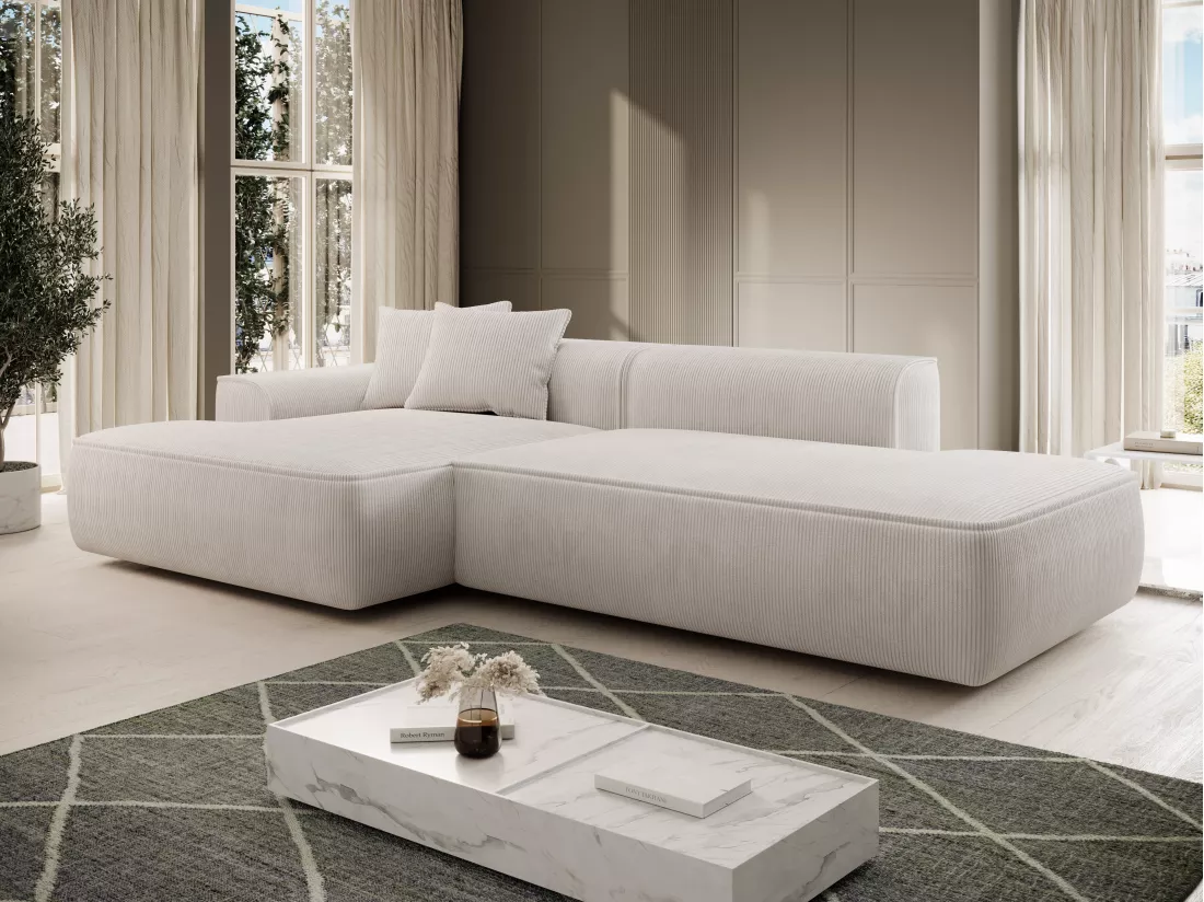 Canapé d'angle gauche en velours côtelé beige ERYNEL