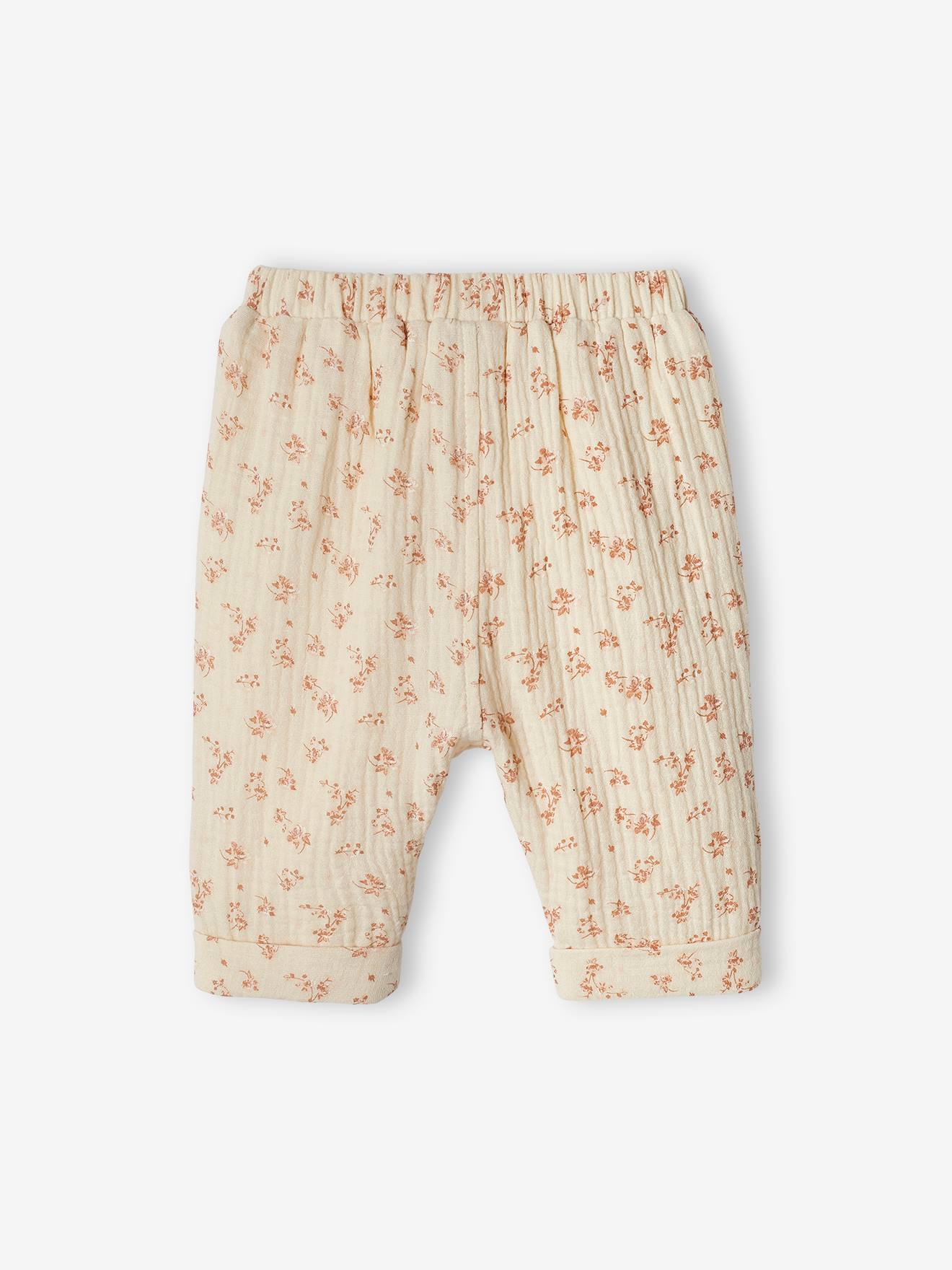 Calças harém lisas em chiffon de algodão verde claro