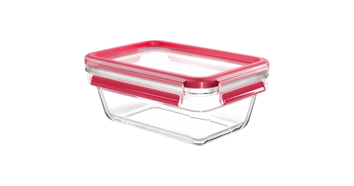 EmsaClip & Close Glazen vershoudbakje, 0,85 L doos  (Transparant/rood, rechthoekig)