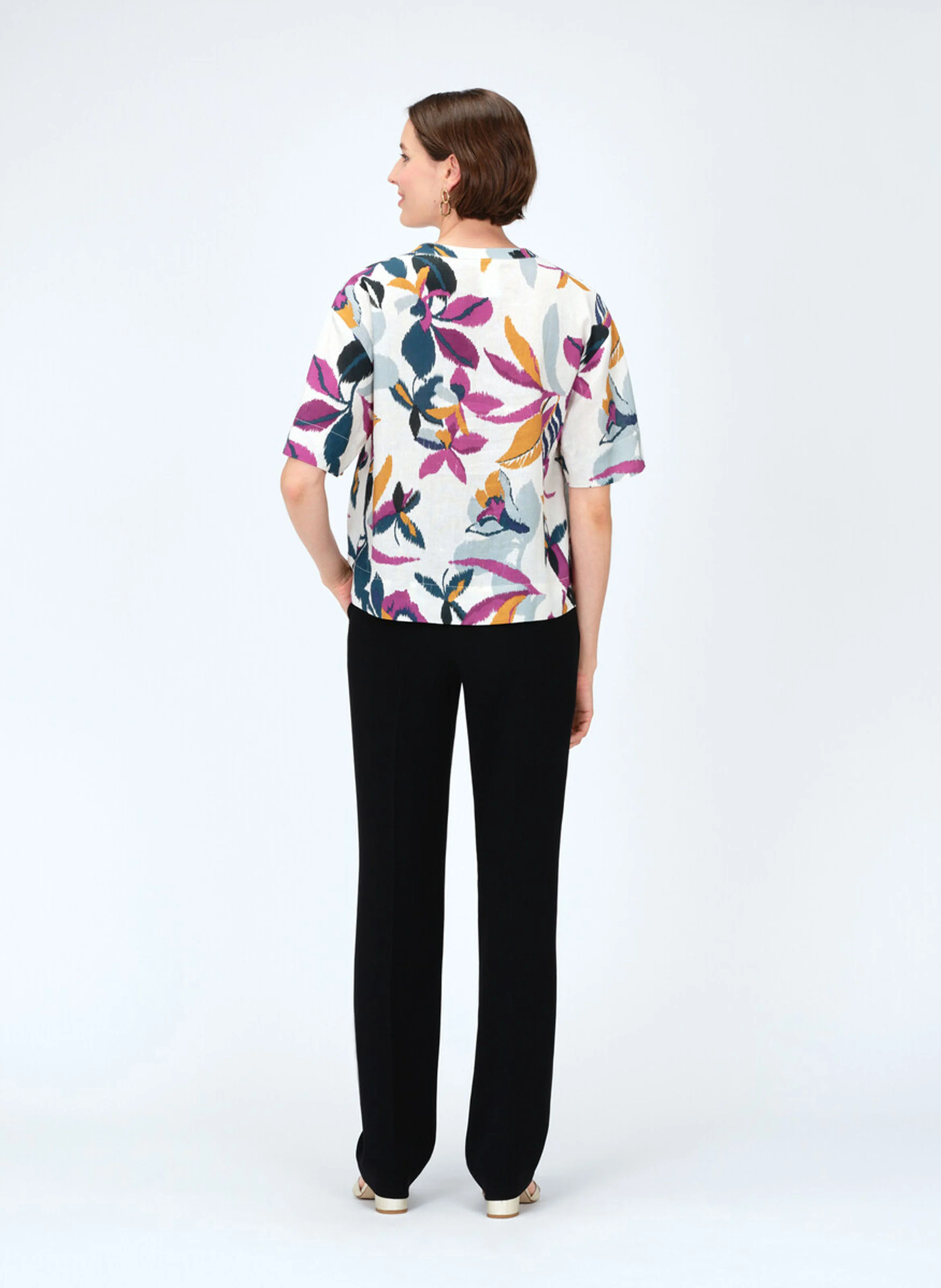 CAROLA2 - Chemise ample col tunisien en lin mélangé | Violet