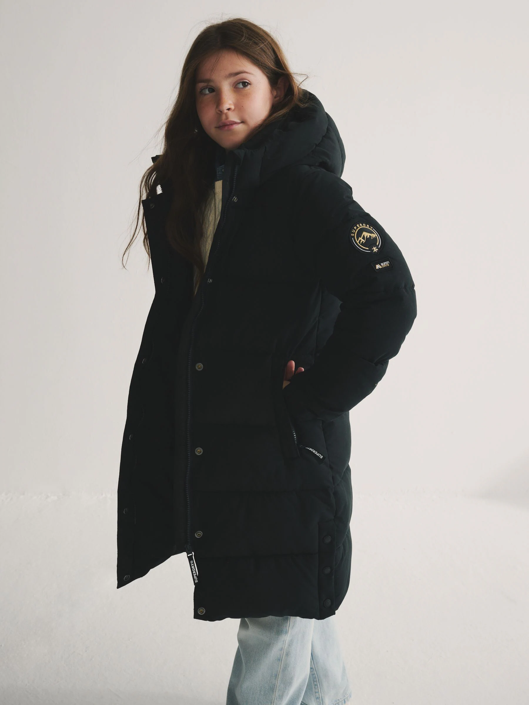 Zwart - Superdry - Lange gewatteerde jas
