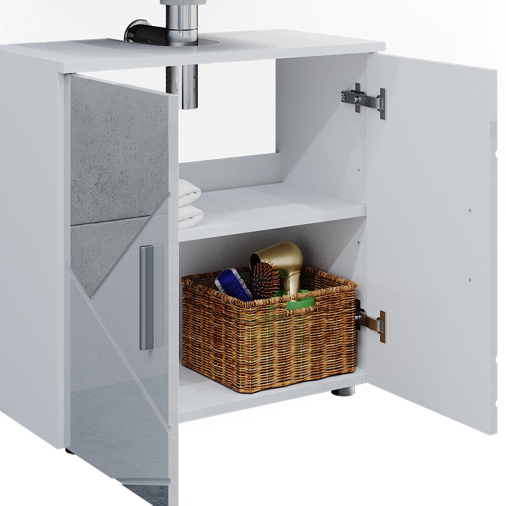 Vicco Badmöbelset mit Dekospiegeln Irma Weiß Hochglanz modern Badezimmerschrank Badschrank Badezimmermöbel Waschtischunterschrank Spiegelschrank Midischrank Schranktür Schrankfach Schrankschublade