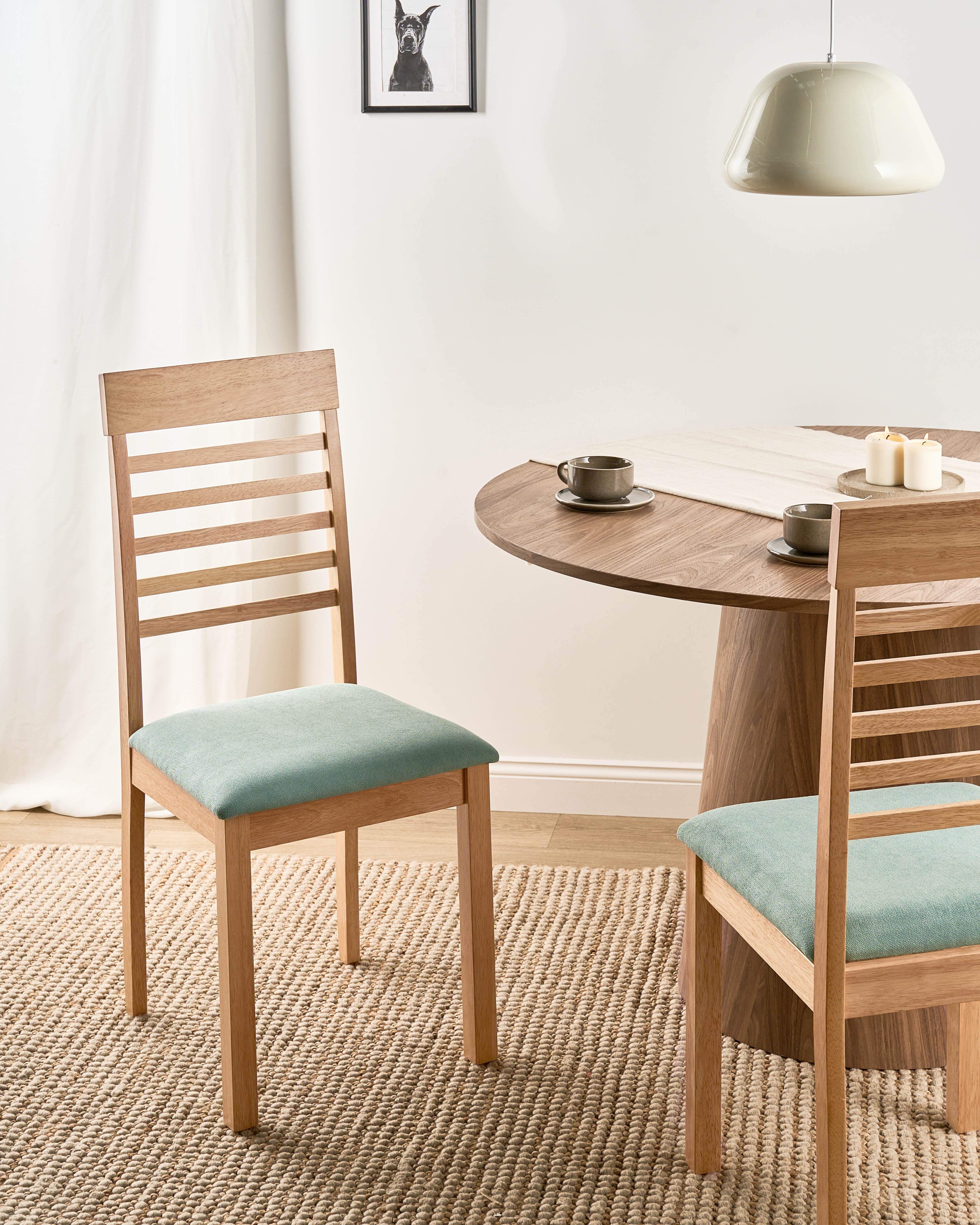 Set van 2 eetkamerstoelen ORTLEY Hout Lichtbruin/mint