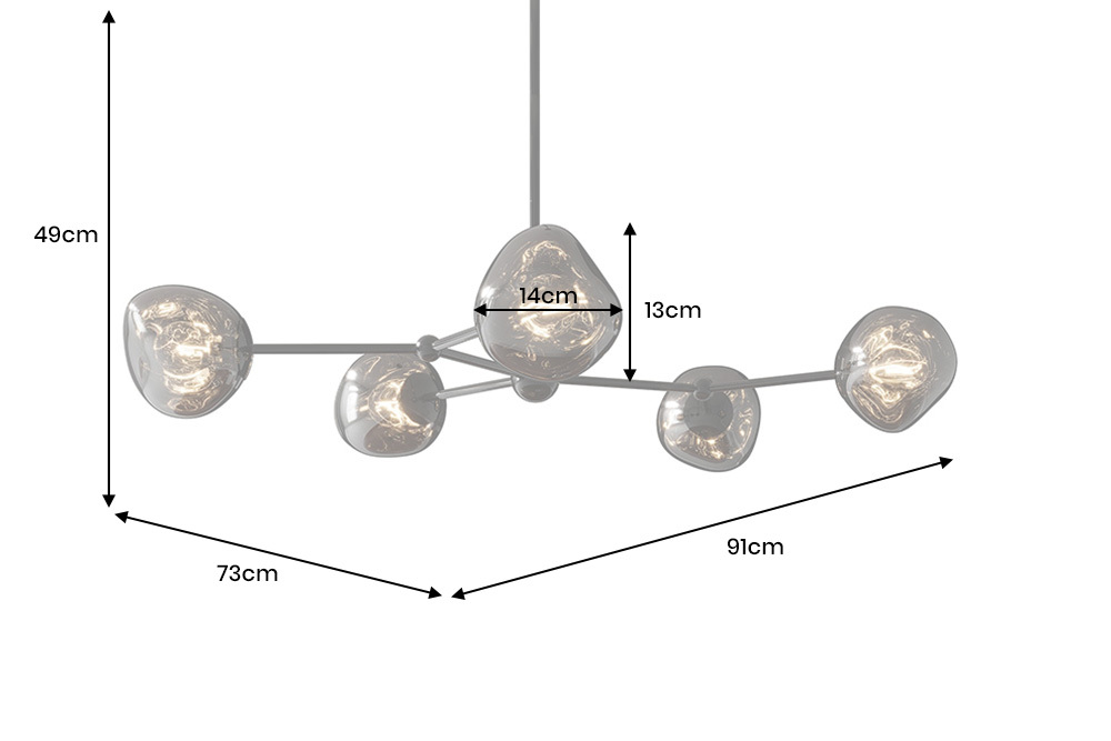 Design Hängelampe LIQUID DIAMOND 100cm smoke schwarz Glas fünf Schirme Kugelleuchte