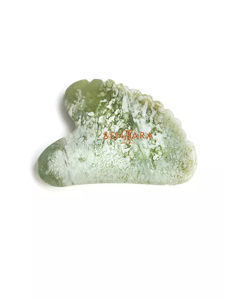 SENTARA Massagestein - Gua Sha Herz mit Zähnen Gruene Jade hellgrün