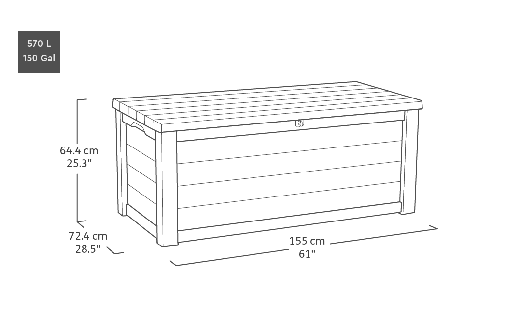 Keter Eastwood Opbergbox - 570L - 72,4x155x64,4cm - Antraciet