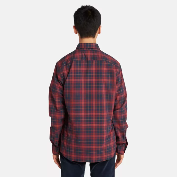 Camisa xadrez de popeline elástica para homem na cor bordô.
