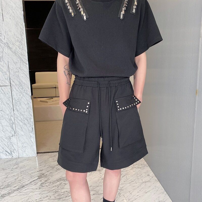 Omozando - Effen shorts met trekkoord en studs