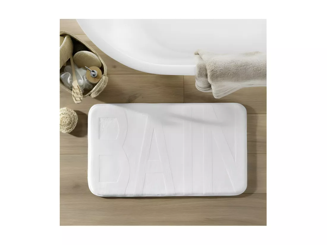 Tapis de Bain 45 x 75 cm Bain Blanc - Microfibre Relief