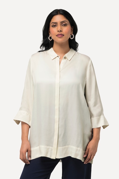 Bluse, Cupromix, Boxy, Hemdkragen, 3/4-Arm