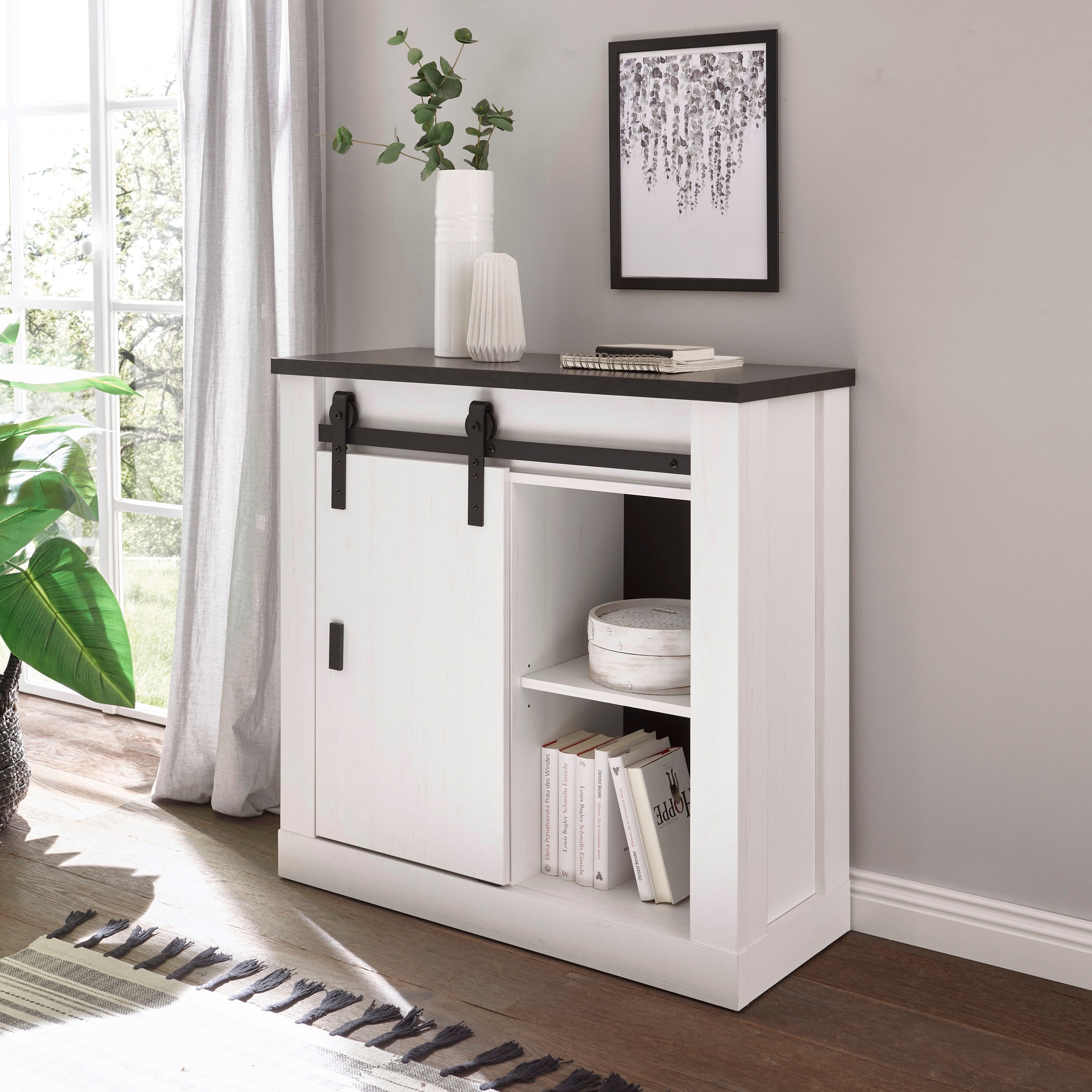 Home affaire Regal »SHERWOOD« modernes Holz Dekor, mit Scheunentorbeschlag aus Metall, Breite 93 cm