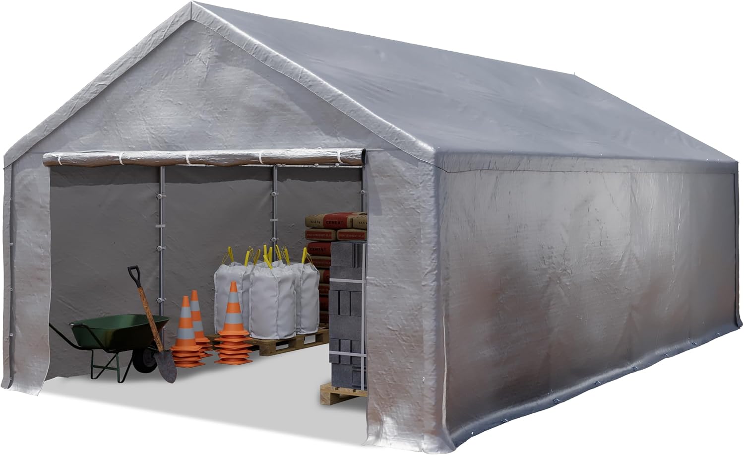 TOOLPORT Lagerzelt 4x8 m Zelthalle Unterstand Zeltgarage PE Plane 350 N wasserdicht in grau