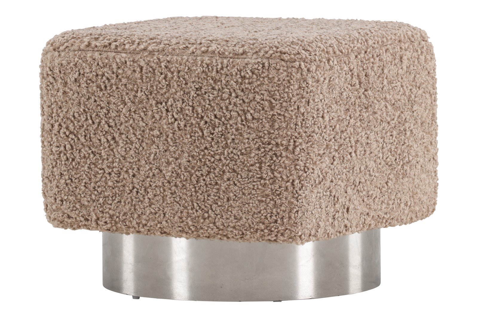 Newton puff Beige teddystoff, sølvfarget sokkel