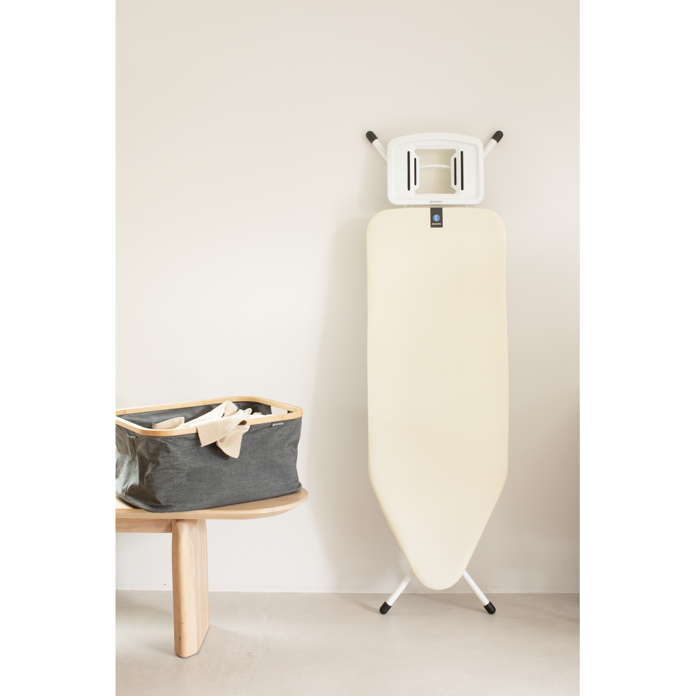 Strijkplank C, 124x45 cm met solide strijkijzerhouder - Ecru