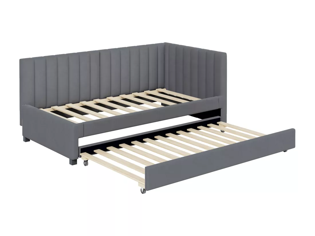Lit Rembourré 90x200cm,canapé-lit Extensible, Lit Multifonction Avec Sommier à Lattes, Velours Gris