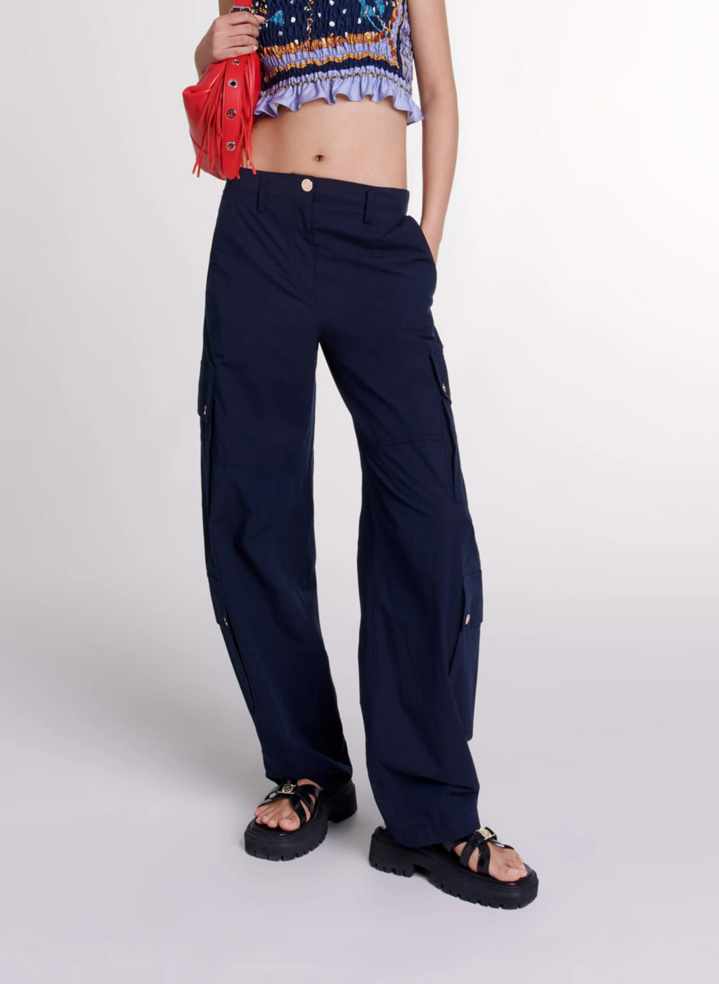 Pantalon cargo en coton mélangé | Bleu
