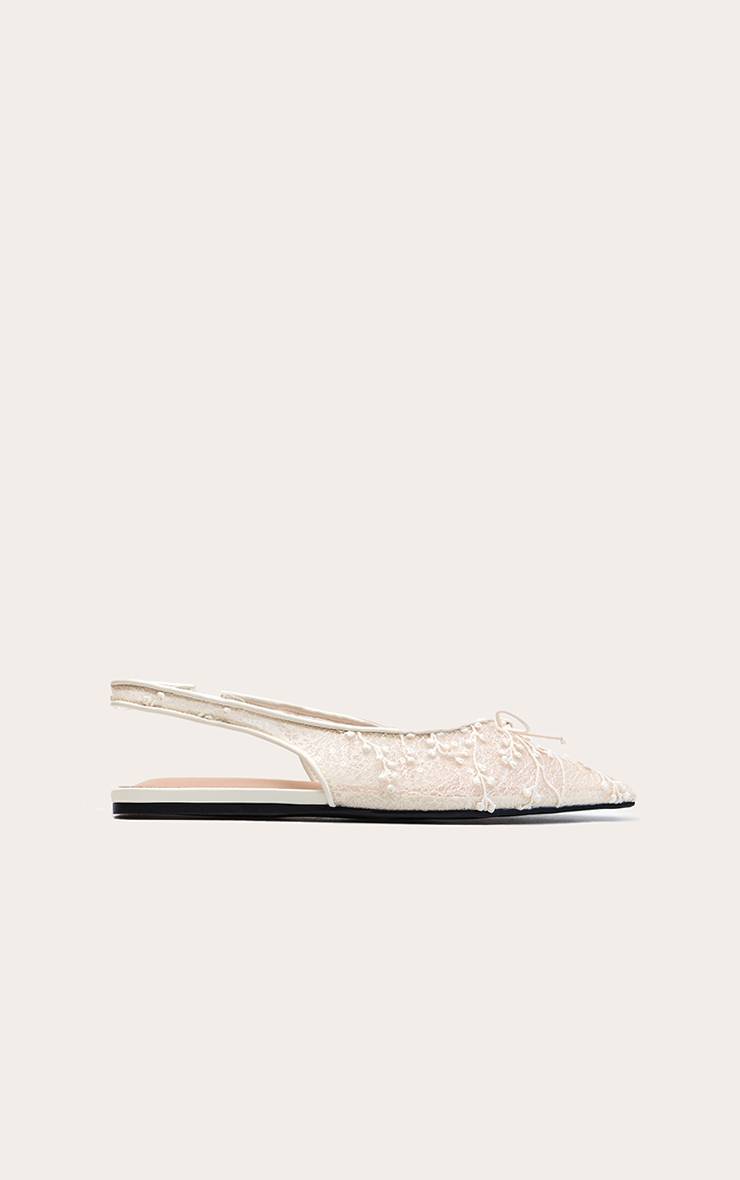 Ivoire Ballerines À Bride Arrière En Mesh Texturé Avec Nœud Détaillé