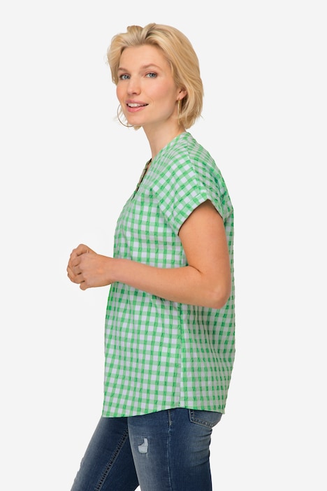 Karobluse, oversized, Stehkragen, Halbarm, OEKO-TEX.