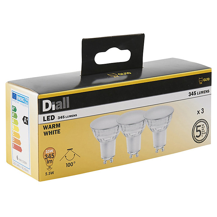 3 ampoules LED GU10 spot Diall 5,2W=35W blanc chaud