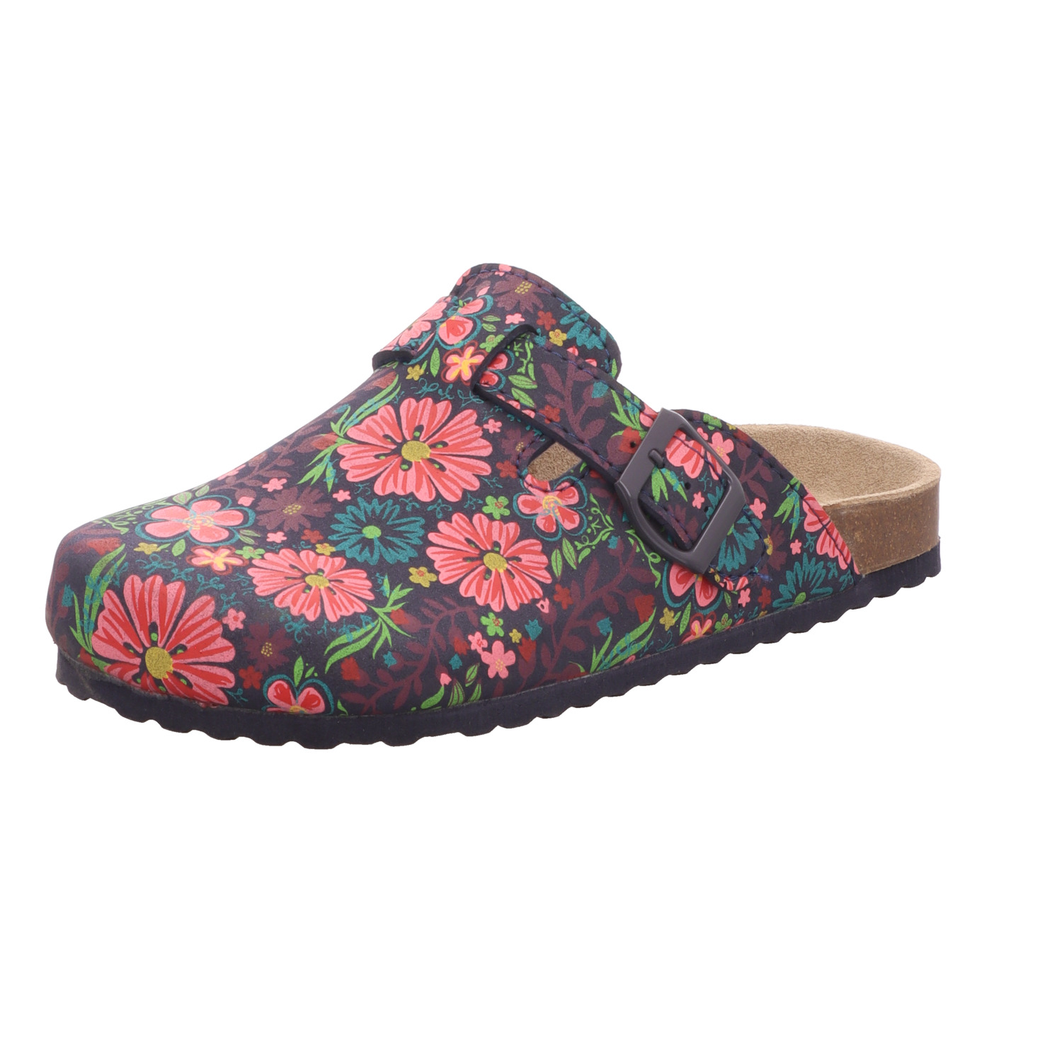Alyssa Damen-Clog mit Tieffußbett Blumen-Muster Blau-Mehrfarbig