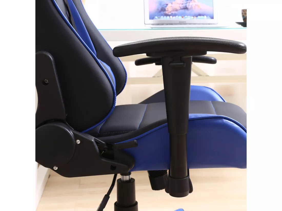 Fauteuil de bureau Gaming Racer professionnel Bleu, inclinaison et hauteur réglable
