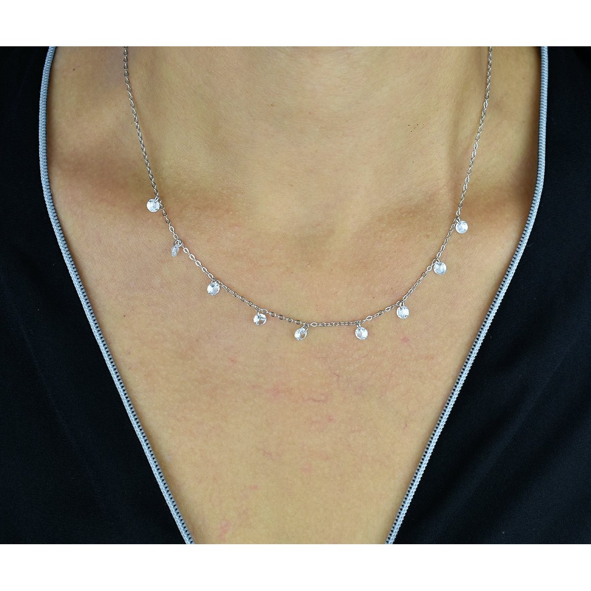 Collier pampilles oxydes de zirconium Argent 925 Rhodié