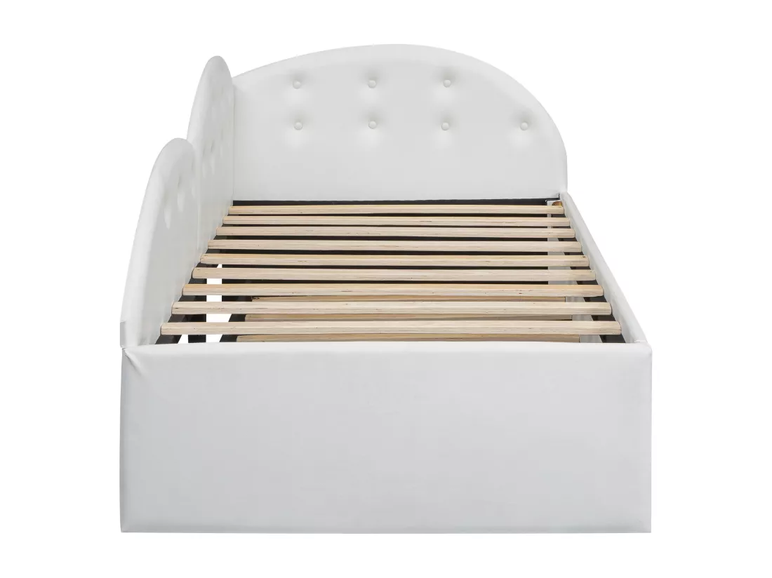 Lit gigogne 90 x 200 cm + 80 x 190 cm avec tête de lit - Cuir PU - sommier à lattes - coloris blanc